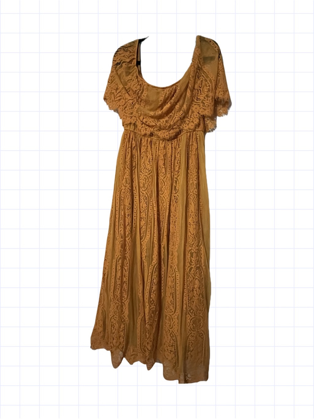 Off the shoulder Boho Lace Maxi Dress in Mustard